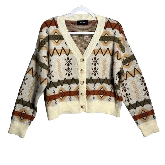 Cider‎ Size S Aztek Button Front Cardigan Sweater Fall Soft V-Neck geometric - Picture 1 of 10